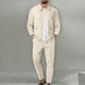 2026 Coat Fall Waffle Zip Pocket Lapel Slim Cardigan Men's Jacket Set.