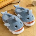 Men's Home Slippers Autumn and Winter New Interesting Cartoon Shark Plaid Cotton Slippers.