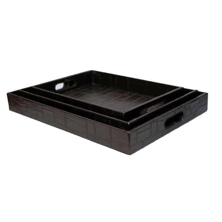 3 Pcs Leather Tray Set-Brown