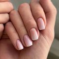 24pcs Simple Gradient White False Nails Wearable Short Square Fake Nail Sets with Jelly Glue Ballet Press on Nails Tips Finished. 