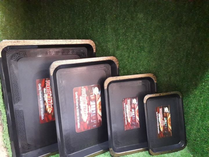plastic 4 piece Serving Tray Round corner (Wooden Texture)