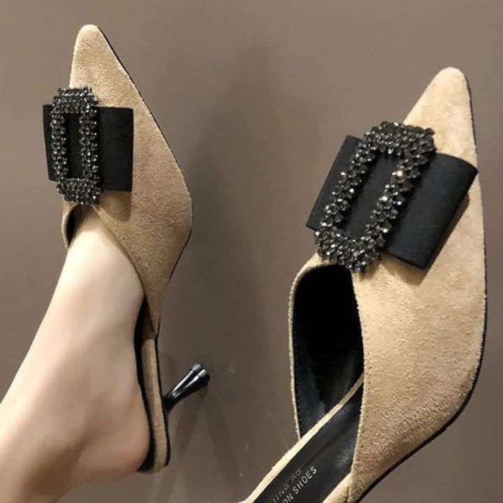 LINNE%20Womens%20Office%20Daily%20Kitten%20Heels%20Sandal%20Buckle%20Decorate%20Comfortable%20Slip%20On%20Pointed%20Toe%20Sandals%20-%20Image%202
