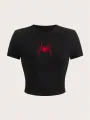 Simple Red Spider Prints Crop T-Shirt Street Cropped Navel Women Short Sleeve Comfortable Breathable Stretch Soft Female Clothes. 