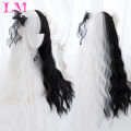 LM Long White Black Water Wave Wig with Bangs Cosplay Silky Wig for Women Daily Party Natural Soft Synthetic Hair Heat Resistant. 