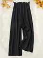 Plus Size 1XL-5XL Casual Pants Women's Plus Solid Drawstring Waist Wide Leg Loose Trousers. 