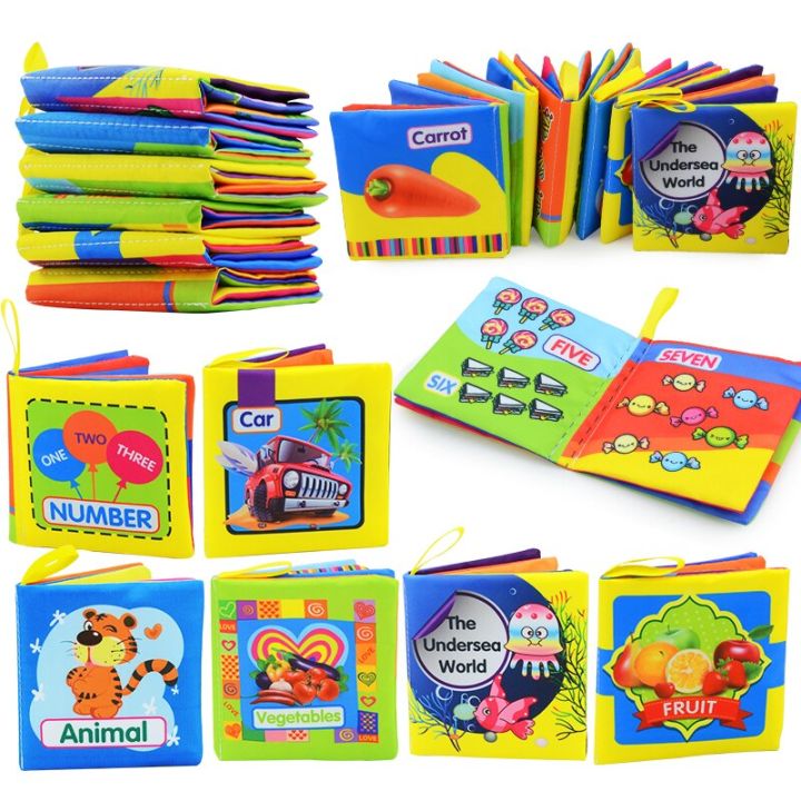 Soft Book .Nontoxic Fabric Baby Cloth Books Early Education Toys Activity Crinkle Cloth Book for Toddler. Pack of 6