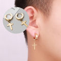 2pc Stainless Steel Men Cross Stars Punk Dangle Earrings Gothic Woman Cross Ear Hoop Earrings Huggies Pendant Piercing Jewelry. 