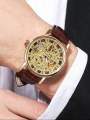 Luxury Skeleton Transparent Watch | Dual-Sided Glass | Elegant Leather Strap Timepiece for Men & Boys. 