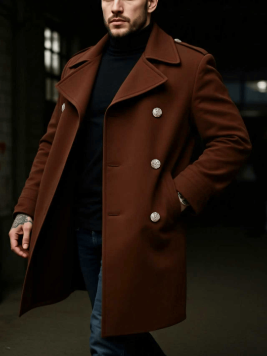 Men's Single-Breasted Wool Coat Thickened for Winter Trench Style Professional Look