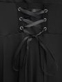 European and American Fashion Plus Size Long Sleeve Gothic Lace-Up Hooded Irregular Dress Pure Black Handkerchief Hem..