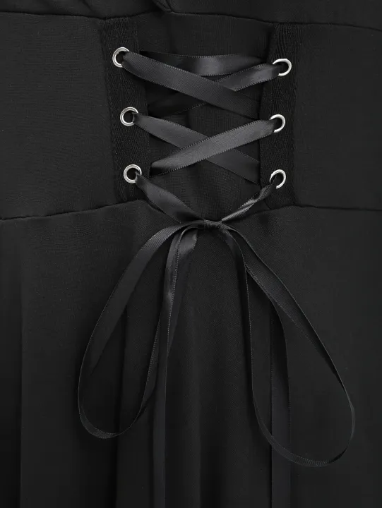 European%20and%20American%20Fashion%20Plus%20Size%20Long%20Sleeve%20Gothic%20Lace-Up%20Hooded%20Irregular%20Dress%20Pure%20Black%20Handkerchief%20Hem.%20-%20Image%204