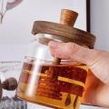 Honey Jar High Borosilicate Glass Sealed Tank Mixing Rod with Wooden Cover Transparent Honey Bottle Kitchen Storage Containers. 