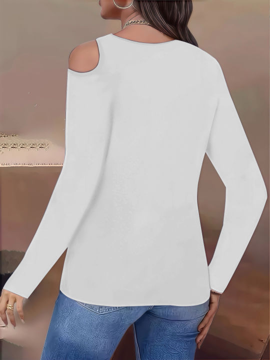 Women's%20Long%20Sleeve%20T-Shirt%20-%20Off-Shoulder%20&%20Asymmetric%20Neck%20-%20Elegant%20Solid%20Color%20Fall%20Fashion%20-%20Image%204