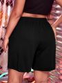 Plus Size Solid Drawstring Shorts Casual Elastic Waistband Shorts For Spring & Summer Women's Plus Size Clothing. 