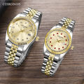 CHRONOS Men Luxury Rhinestone Watch Gold Waterproof Stainless Steel Bracelet Calendar Wrist Watch Male Two Tone Business Clock. 