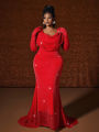 Plus Size Hat Waistband Hot Gold Fish Tail Swing Long Solid Colour Fishtail Slim Package Hip Dress Hooded.