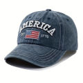 Vintage USA Flag Embroidered Baseball Cap - Bold Lettering, Distressed Wash, Sun Protection - Trendy Dad Hat for Outdoor. 