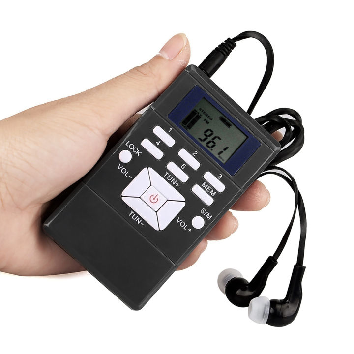 Mini Portable Stereo FM Radio Digital Clock Receiver for Meeting Simultaneous Interpretation Clip-on Radio w/ Earphone Lanyard