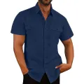Cotton Linen Hot Sale Men Short-Sleeved Shirts Summer Solid Color Stand-Up Collar Casual Beach Style Plus SizeMale Shirts M-5XL. 