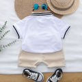 Summer Cartoon Bear Embroidered POLO Shirt And Shorts Set for Babies And Toddlers Boys Comfortable Breathable Cotton Outfit.