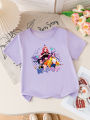 Girls  Anime Print Short Sleeve T-Shirt Cute Cartoon Graphic Tee Kids Summer Casual Top. 
