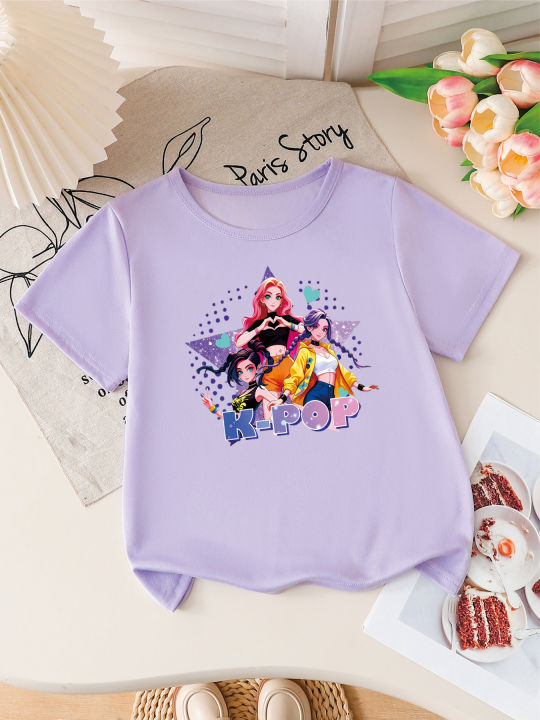 Girls%20%20Anime%20Print%20Short%20Sleeve%20T-Shirt%20Cute%20Cartoon%20Graphic%20Tee%20Kids%20Summer%20Casual%20Top%20-%20Image%205