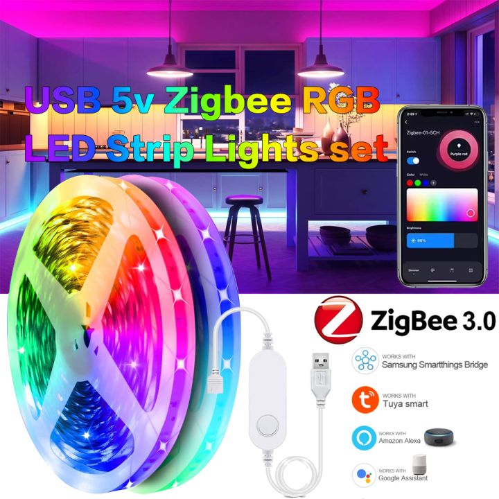 5V USB LED Strip RGB Light Tuya Zigbee 3.0 Smart Control Flexible Led ...
