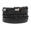 Leather Bracelet Men Hand-woven Beaded Leather Bracelet Multi-layer Set with Adjustable Bracelet Charm Bracelet Men Accessories. 