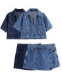 2024 Summer Denim Two Piece Set Short Sleeves Pocket Women Top Mini Skirt Shorts Fashion Casual Lady 2 Piece Sets Y2K.