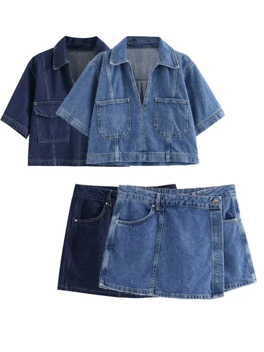2024%20Summer%20Denim%20Two%20Piece%20Set%20Short%20Sleeves%20Pocket%20Women%20Top%20Mini%20Skirt%20Shorts%20Fashion%20Casual%20Lady%202%20Piece%20Sets%20Y2K%20-%20Image%202