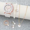 6PCS/Set Women's Watches Casual Silicone Band Analog Quartz Watch Heart Pearls Jewelry Set(Without Box). 