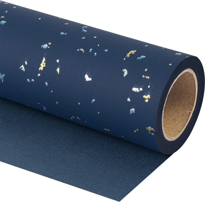1roll Wrapping Paper Navy Blue Gold Foil Wrapping Paper Paper Suitable for Birthdays and Festivals DIY