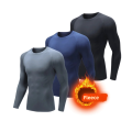 Winter Fleece Tees Compression Thermal Underwear Warm Mens Skiing Sports Tops Long Sleeve Solid Running T-Shirts. 