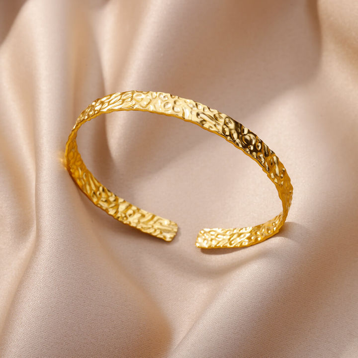 Gold%20Plated%20Bangle%20Bracelet%20for%20Women%20Open%20Adjustable%20Stainless%20Steel%20Cuff%20Bracelets%20Vintage%20Jewelry%20free%20shipping%20item%20pulseras%20-%20Image%202