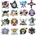 16Pcs Set Cool One Piece Pirate Skull Logo Shoe Charms For Slides Sandals DIY Custom Accessories PVC Ornaments For Clog Shoe Bag. 