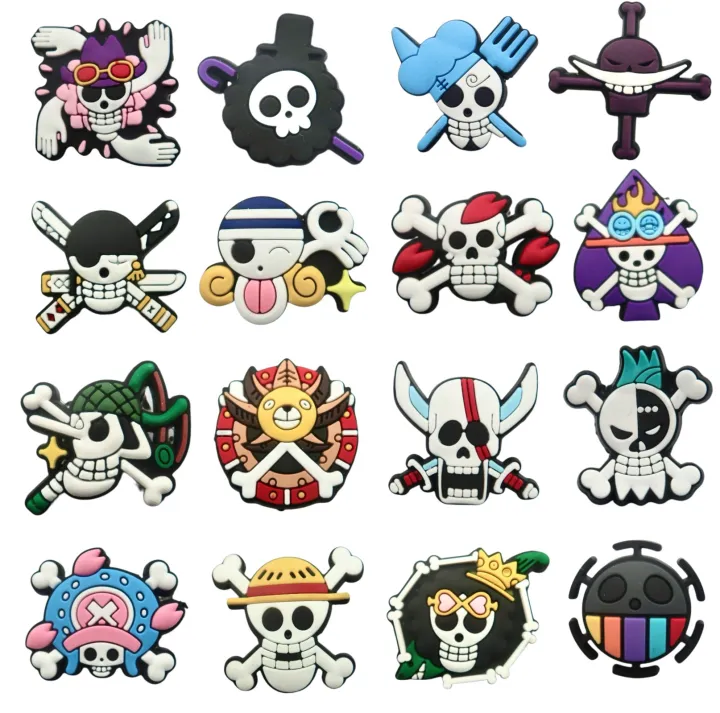 16Pcs%20Set%20Cool%20One%20Piece%20Pirate%20Skull%20Logo%20Shoe%20Charms%20For%20Slides%20Sandals%20DIY%20Custom%20Accessories%20PVC%20Ornaments%20For%20Clog%20Shoe%20Bag%20-%20Image%205