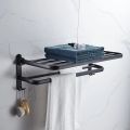 Matte Black 50CM Folding Holder With Hook Towel Holder Wall Mount AluminumTowel Rack. 