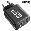 65W GaN USB Charger Type C PD 3 Ports Fast Charging Cellphone Adapter Quick Charge 3.0 For iPhone 16 15 Xiaomi 15 Samsung Huawei.