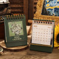 1 pc 2025 Vintage Mini Bronzing Painting Desk Calendar Tabletop Flip Monthly Calendar Student Notepad Schedule Planner Calendar. 