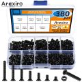 380Pcs M3 Flat Head Machine Screws and Hex Nuts Kit Black Countersunk Head Phillips Screws Bolts Nuts Assortment Kit.