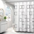 Premium Geometric Shower Curtain - Black White PEVA Waterproof Bathroom Decor with Heavy Duty Hooks. 