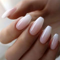 24pcs Simple Gradient White False Nails Wearable Short Square Fake Nail Sets with Jelly Glue Ballet Press on Nails Tips Finished. 