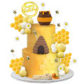 Bee Cake Toppers Honey Jar Cake Topper Honeycomb Cake Decorations for Baby Shower Bee Theme Birthday Party Decoration Supplies. 