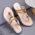 Casual Ladies Sandals Women's Flip Flops for Beach Lightweight and Casual Slippers for Outdoor Flat Bottomed Rhinestone Sandals. 