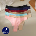 WarmSteps 3PCS/Set Women's Panties Seamless Female Thongs Silk Satin Underwear Girl  G-Strings Soft Cozy Lingerie Hot T-Back. 