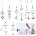154Pcs DIY 8 Sets Phone Charm Making Kit Cute Bowknot Bow Knot Wing Heart Beads Phone Charms Phone Keychain Charm Cell Phone kit. 