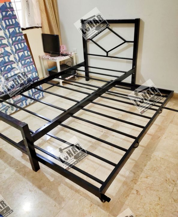 Metal%20Single%20Bed%20with%20Sliding%20Trundle%20Bed%20/%20Space%20Saving%20Day%20Bed%20with%20Folding%20Bed%20-%20Image%204