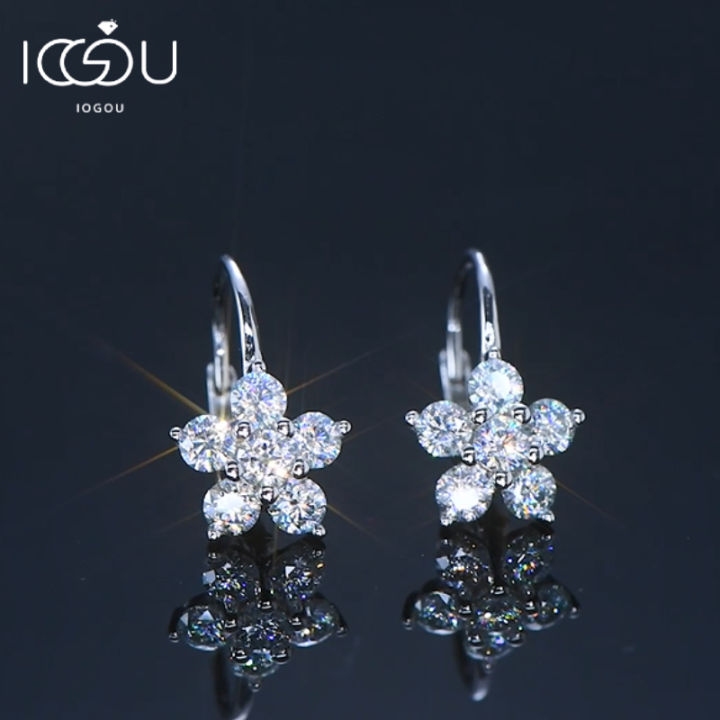 Original 925 Sterling Silver Flower Hoop Clip Earrings D0.60CT Full Moissanite Earrings for Women Wedding Jewelry Valentine Gift