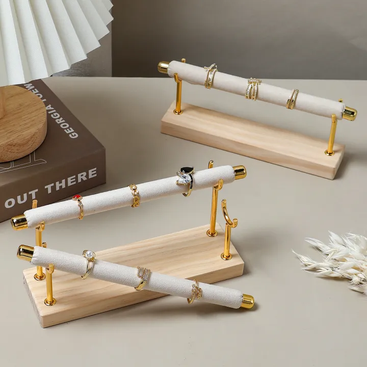Ring Storage Rack Solid wood base ring display rack Sponge stick ring holder Multi layer ...