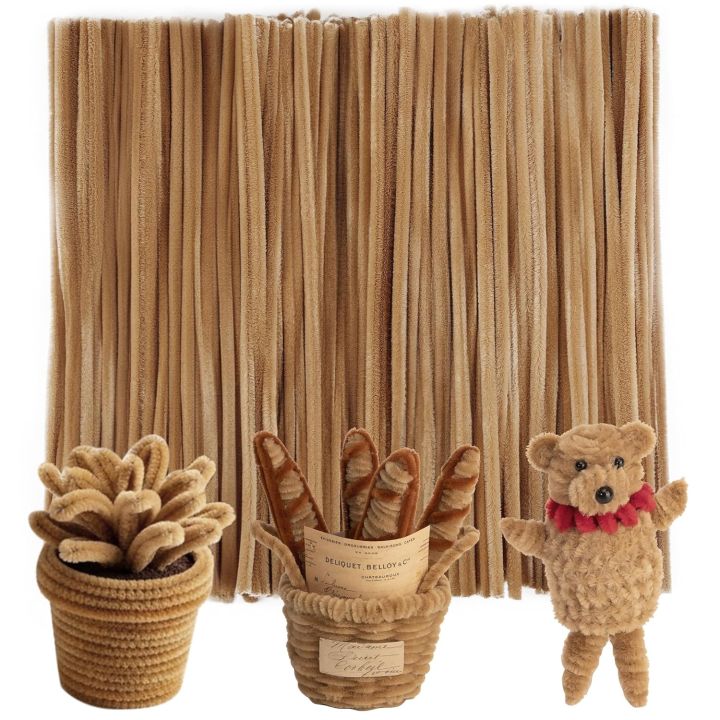 100/200/300 Pieces Light Brown Pipe Cleaners, Thick Fluffy Chenille Stems, Pipe Cleaner Crafts for Arts & Crafts